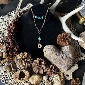 Iolite & Turquoise Serpentine Jasper Necklace (Rose Gold)